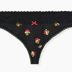 Torrid Curve NWT Plus Size 1X (14/16) BLACK MERRY ALIEN WIDE LACE COTTON THONG